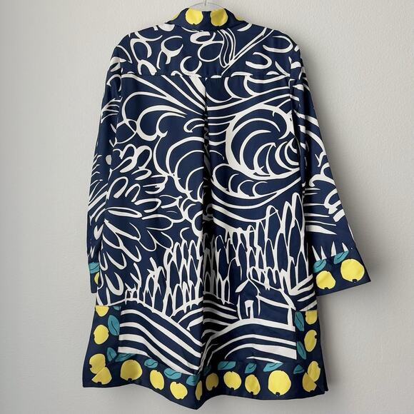 STAUD Parke Top Navy Citrus Lemon Print Shirt XS Bold Graphic Print Dopamine NWT - Picture 9 of 14